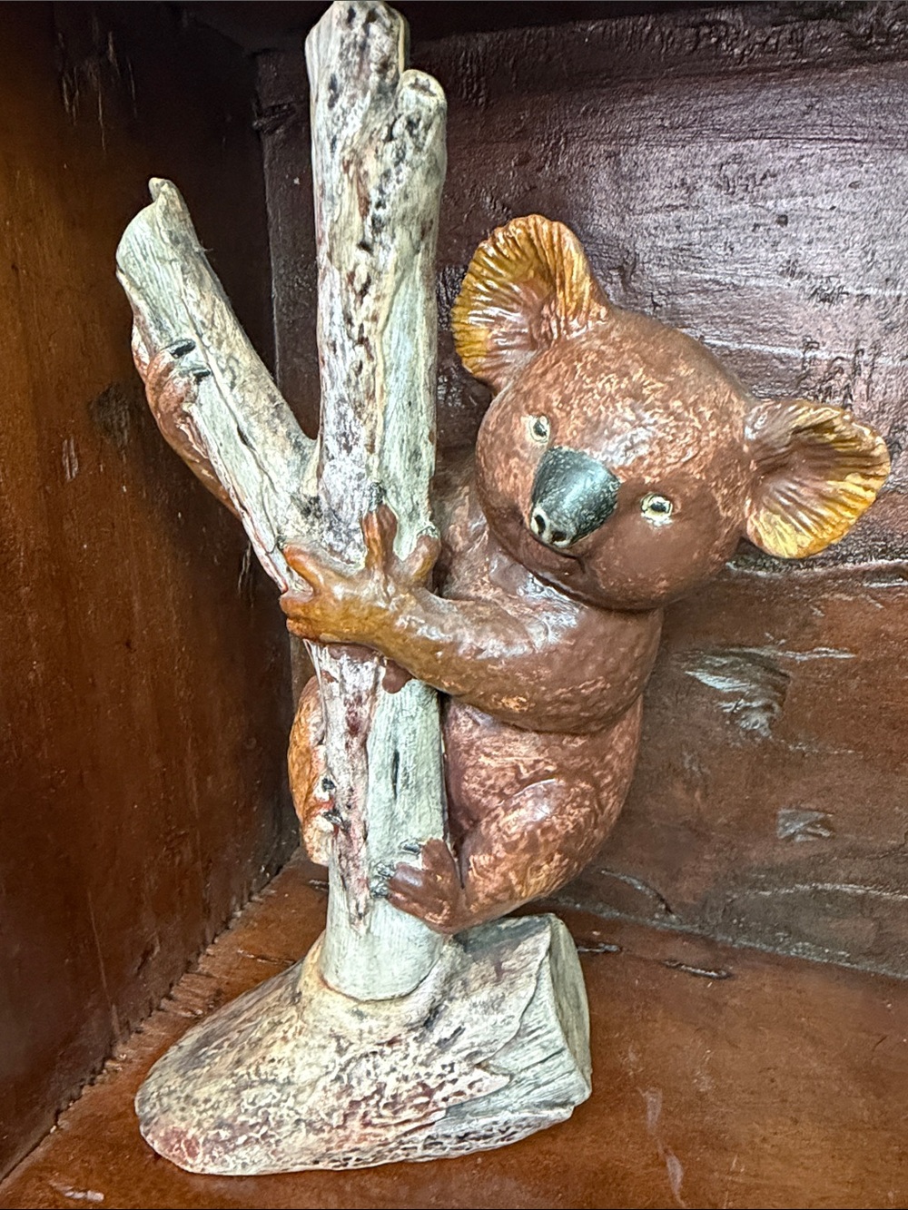 Vintage Brown Koala Sculpture Climbing Tree - Ceramic, Cute and Unique